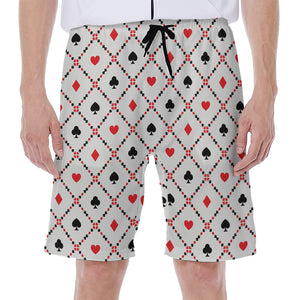 Poker Playing Card Suits Pattern Print Men's Beach Shorts