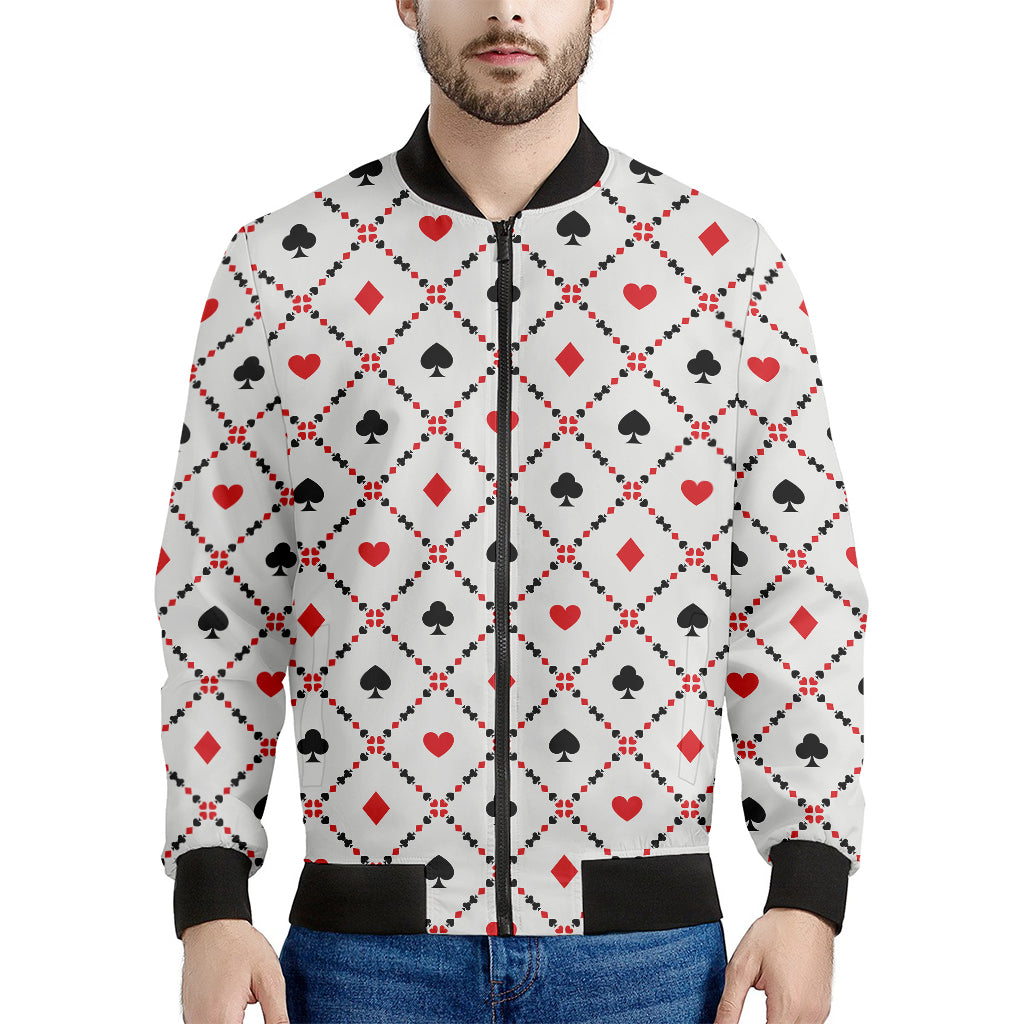 Poker Playing Card Suits Pattern Print Men's Bomber Jacket