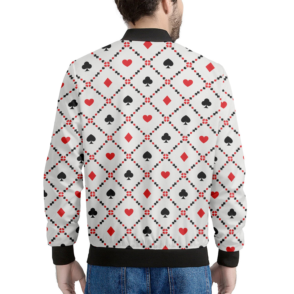 Poker Playing Card Suits Pattern Print Men's Bomber Jacket