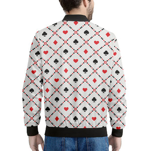 Poker Playing Card Suits Pattern Print Men's Bomber Jacket