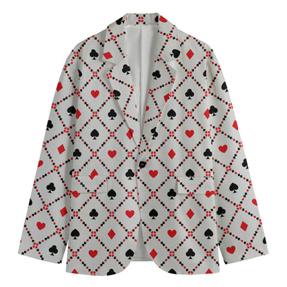 Poker Playing Card Suits Pattern Print Men's Cotton Blazer