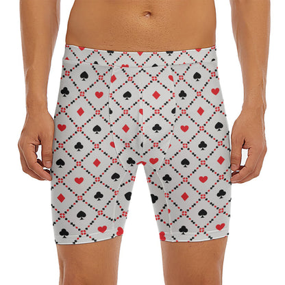 Poker Playing Card Suits Pattern Print Men's Long Boxer Briefs