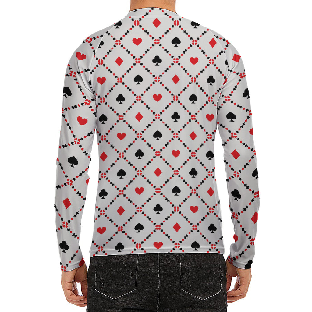 Poker Playing Card Suits Pattern Print Men's Long Sleeve Rash Guard