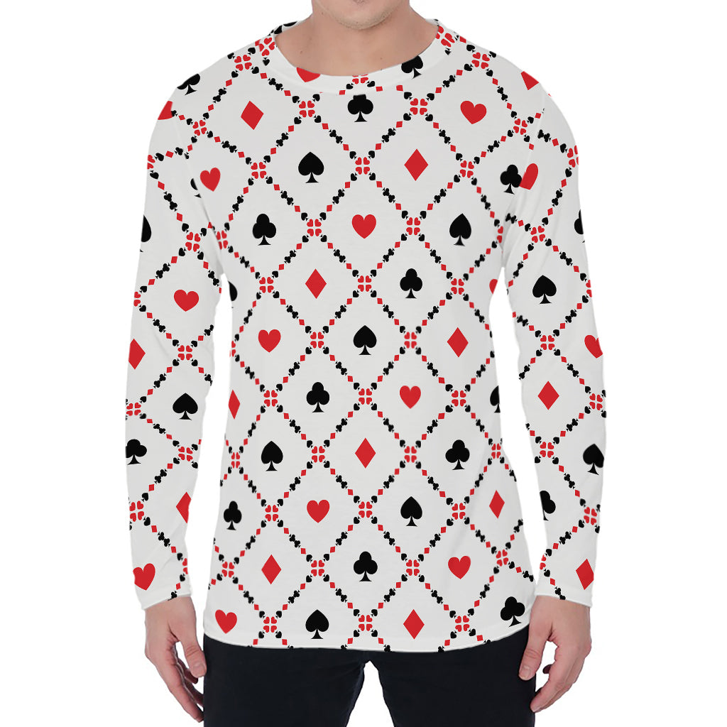 Poker Playing Card Suits Pattern Print Men's Long Sleeve T-Shirt