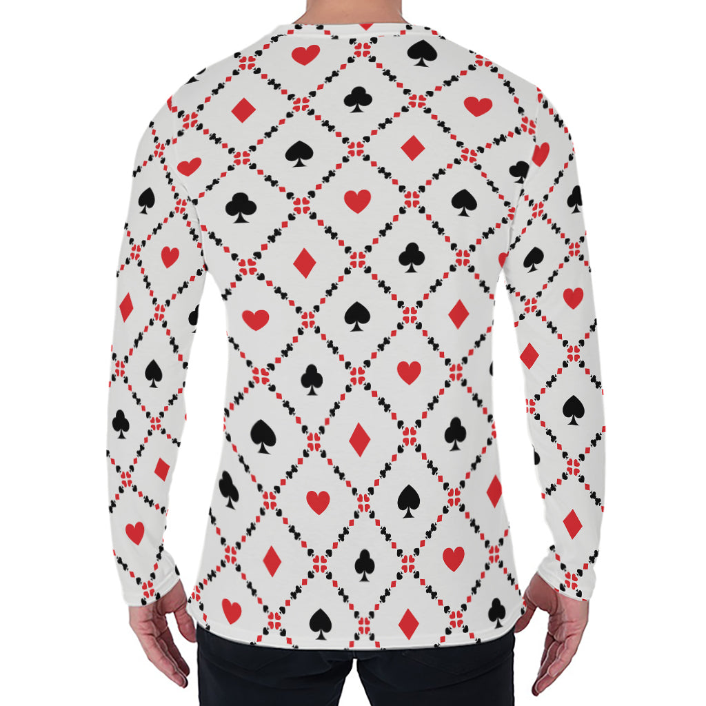 Poker Playing Card Suits Pattern Print Men's Long Sleeve T-Shirt