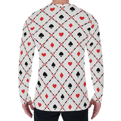 Poker Playing Card Suits Pattern Print Men's Long Sleeve T-Shirt