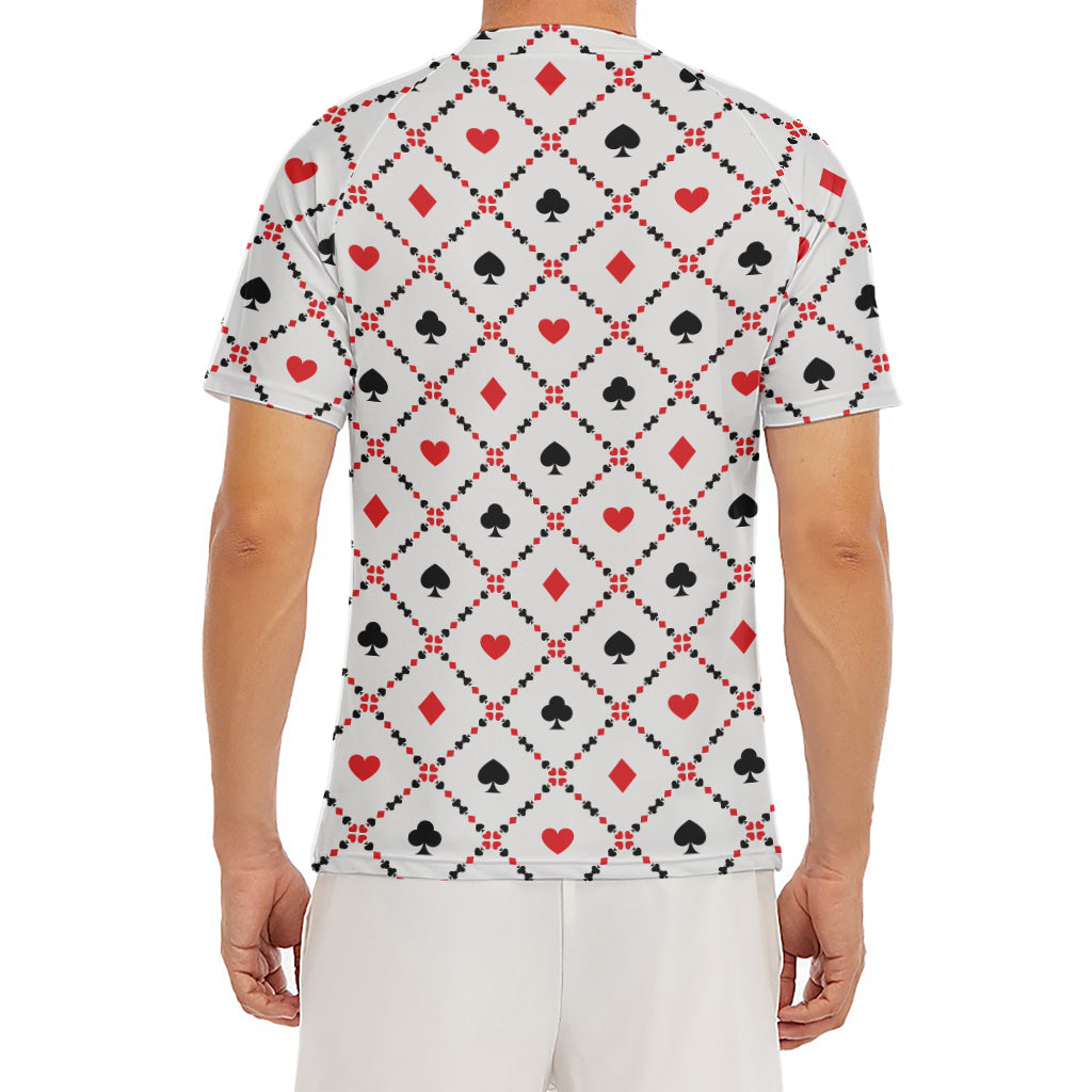 Poker Playing Card Suits Pattern Print Men's Short Sleeve Rash Guard