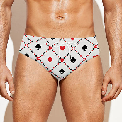 Poker Playing Card Suits Pattern Print Men's Swim Briefs