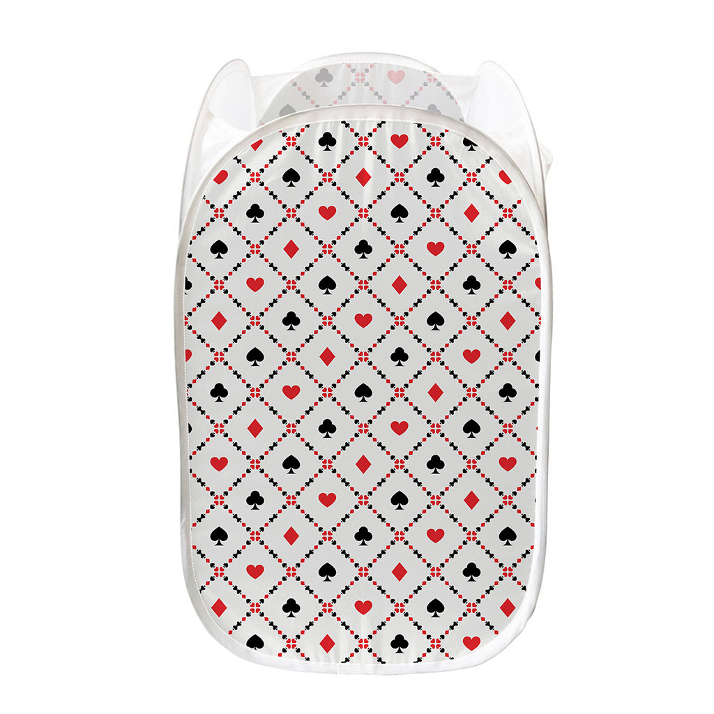 Poker Playing Card Suits Pattern Print Mesh Laundry Hamper