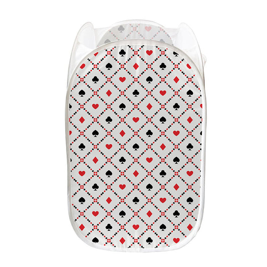 Poker Playing Card Suits Pattern Print Mesh Laundry Hamper