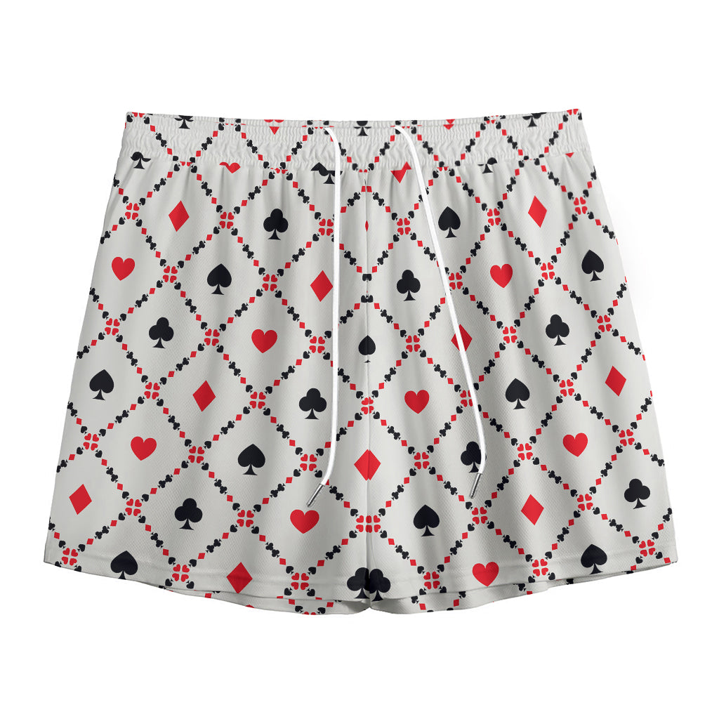 Poker Playing Card Suits Pattern Print Mesh Shorts