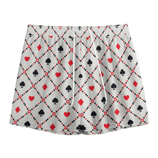 Poker Playing Card Suits Pattern Print Mesh Shorts