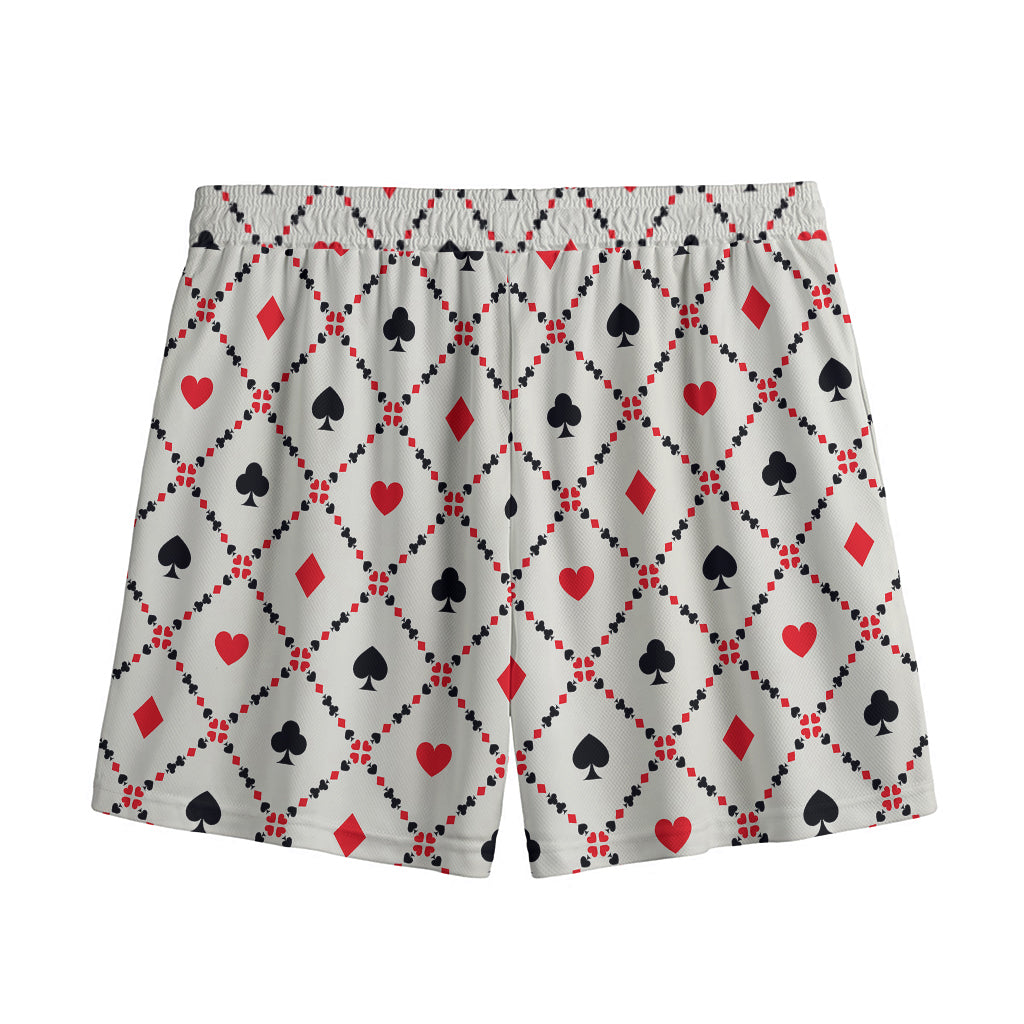Poker Playing Card Suits Pattern Print Mesh Shorts