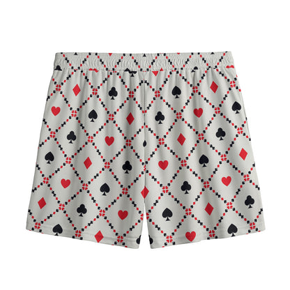 Poker Playing Card Suits Pattern Print Mesh Shorts