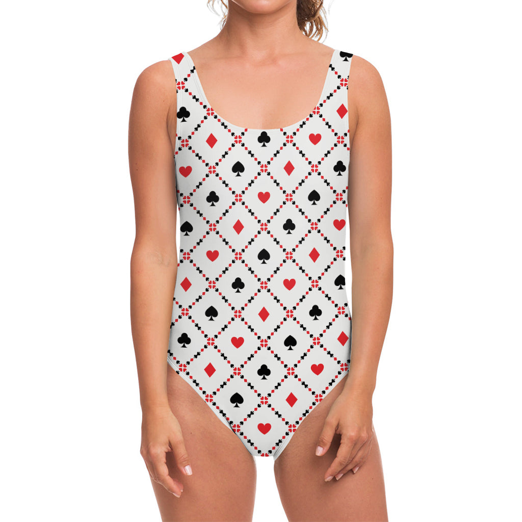 Poker Playing Card Suits Pattern Print One Piece Swimsuit