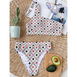 Poker Playing Card Suits Pattern Print One Shoulder Bikini Top