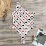 Poker Playing Card Suits Pattern Print One Shoulder Bodysuit