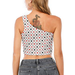 Poker Playing Card Suits Pattern Print One Shoulder Crop Top