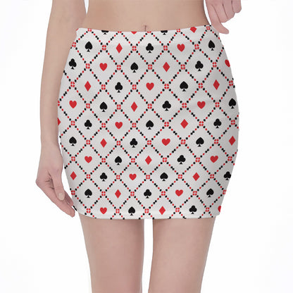 Poker Playing Card Suits Pattern Print Pencil Mini Skirt