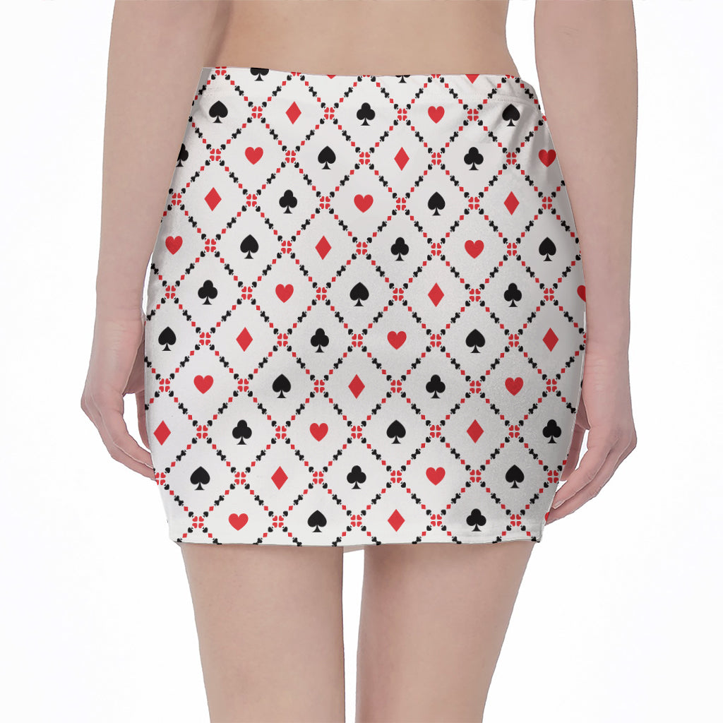 Poker Playing Card Suits Pattern Print Pencil Mini Skirt