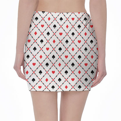Poker Playing Card Suits Pattern Print Pencil Mini Skirt