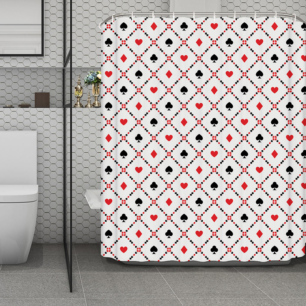 Poker Playing Card Suits Pattern Print Polyester Shower Curtain