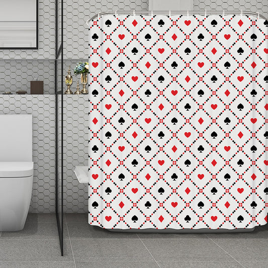 Poker Playing Card Suits Pattern Print Polyester Shower Curtain