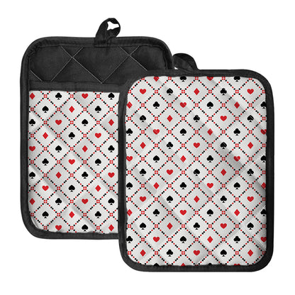 Poker Playing Card Suits Pattern Print Pot Holders With Pocket