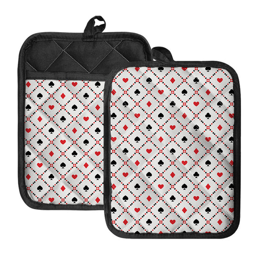 Poker Playing Card Suits Pattern Print Pot Holders With Pocket