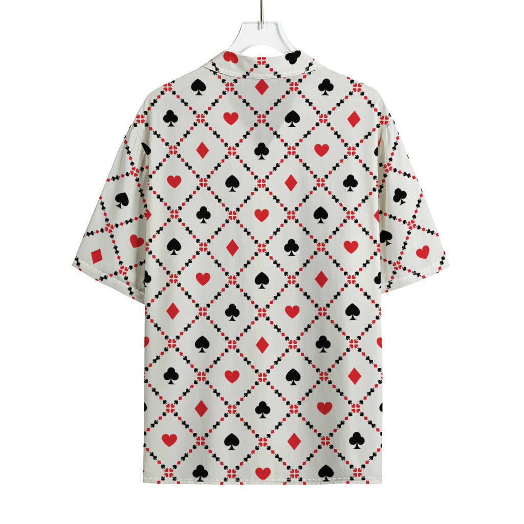 Poker Playing Card Suits Pattern Print Rayon Hawaiian Shirt
