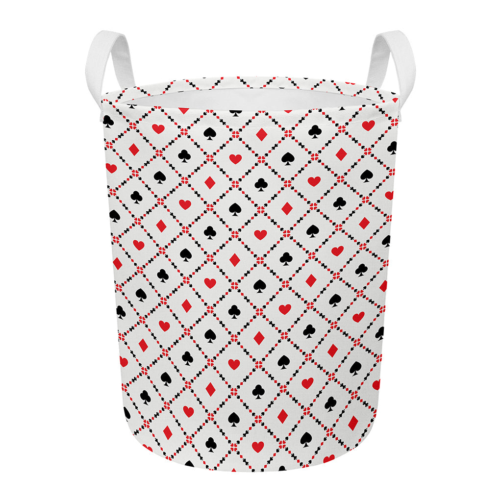 Poker Playing Card Suits Pattern Print Round Laundry Basket