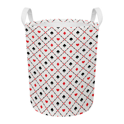 Poker Playing Card Suits Pattern Print Round Laundry Basket