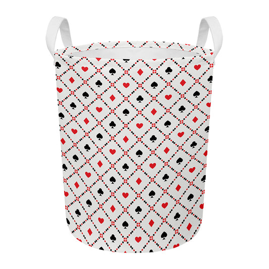 Poker Playing Card Suits Pattern Print Round Laundry Basket