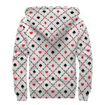 Poker Playing Card Suits Pattern Print Sherpa Lined Zip Up Hoodie