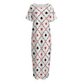 Poker Playing Card Suits Pattern Print Short Sleeve Long Nightdress