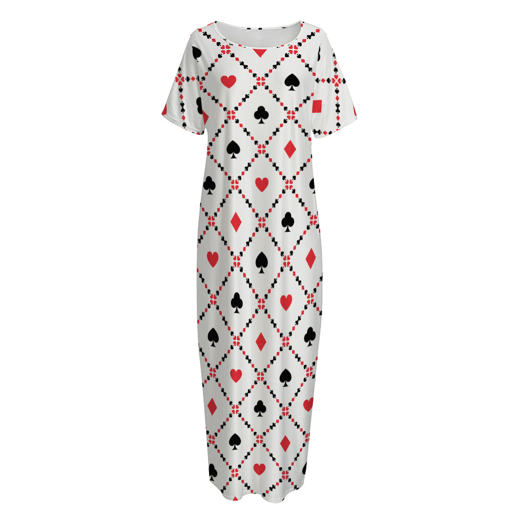 Poker Playing Card Suits Pattern Print Short Sleeve Long Nightdress