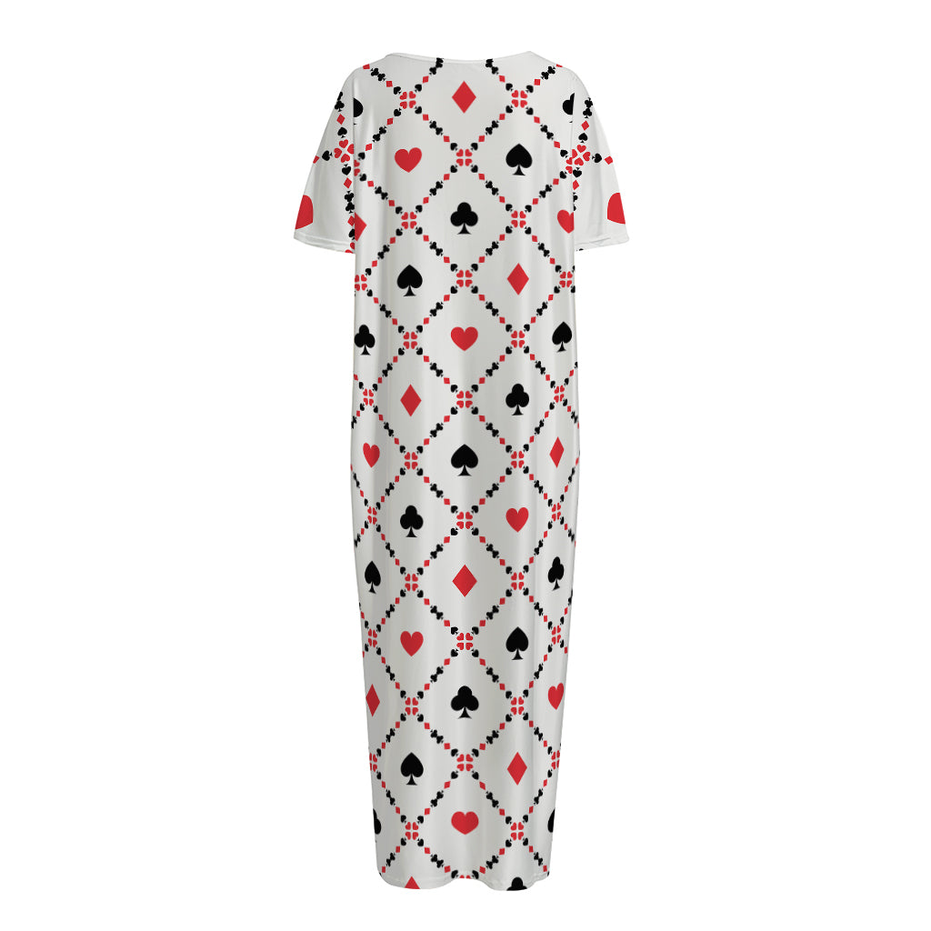 Poker Playing Card Suits Pattern Print Short Sleeve Long Nightdress