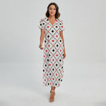 Poker Playing Card Suits Pattern Print Short Sleeve Maxi Dress