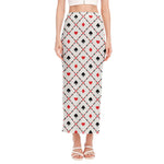 Poker Playing Card Suits Pattern Print Side Slit Maxi Skirt