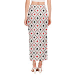 Poker Playing Card Suits Pattern Print Side Slit Maxi Skirt