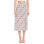 Poker Playing Card Suits Pattern Print Side Slit Midi Skirt