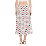 Poker Playing Card Suits Pattern Print Side Slit Midi Skirt