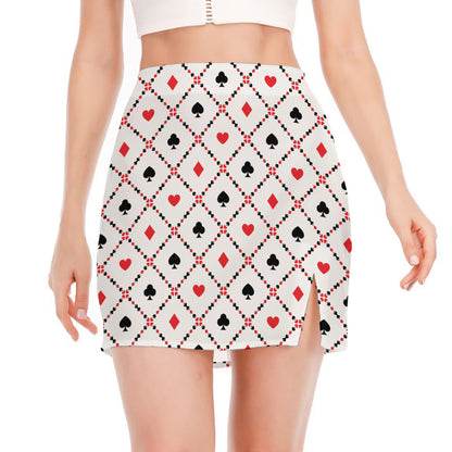Poker Playing Card Suits Pattern Print Side Slit Mini Skirt