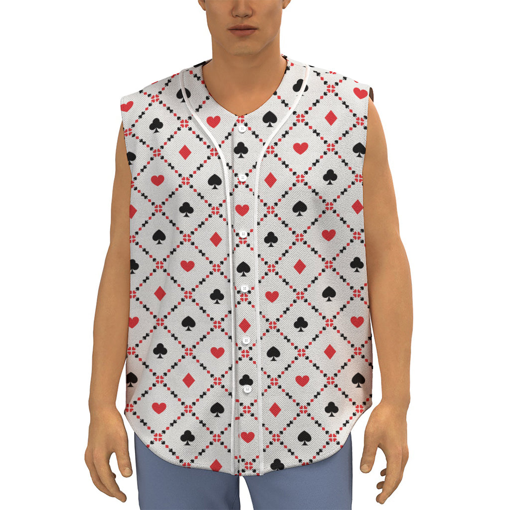 Poker Playing Card Suits Pattern Print Sleeveless Baseball Jersey