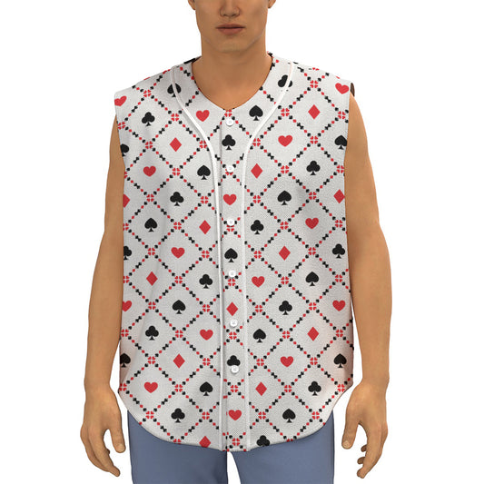 Poker Playing Card Suits Pattern Print Sleeveless Baseball Jersey