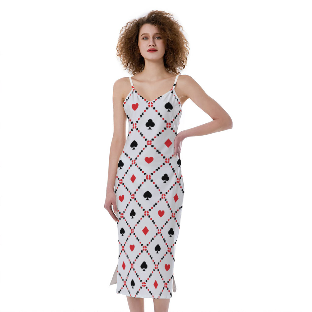 Poker Playing Card Suits Pattern Print Slim Fit Midi Cami Dress