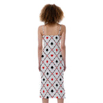 Poker Playing Card Suits Pattern Print Slim Fit Midi Cami Dress