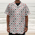 Poker Playing Card Suits Pattern Print Textured Short Sleeve Shirt