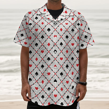 Poker Playing Card Suits Pattern Print Textured Short Sleeve Shirt
