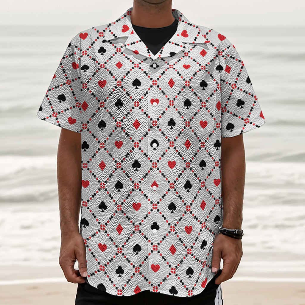 Poker Playing Card Suits Pattern Print Textured Short Sleeve Shirt